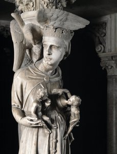 ジョヴァンニ・ピサーノ（1248-1314）が実現した椅子を支える彫刻群の詳細：子供を養う教会（大理石の説教壇を支える彫刻の詳細、子供を養う教会） 1302-1311 ピサの大聖堂（Duomo di Pis 作： Giovanni Pisano
