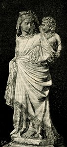 マドンナと子供、ジョヴァンニ・ピサーノ作（1240年頃～1320年頃）の像、プラート大聖堂、トスカーナ、イタリア、レ・チェント・チッタ・ディタリア（100のイタリアの町）の木版画、月刊イル・セコロの補足、ミラノ、10月31日 作： Giovanni Pisano
