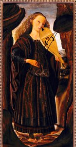 ジョヴァンニ・サンティ（1430年または1440年-1494年）作、木像、1480年頃、82x39cm。イタリア 作： Giovanni Santi