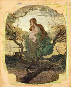 The Angel of Life - Peinture de Giovanni Segantini (1858-1899) - 1894-1895 - 紙に水彩、グワッシュ、金、白の色鉛筆 - 59,5x47,9 - Szepmuveszeti Muzeum, Budapest 作： Giovanni Segantini