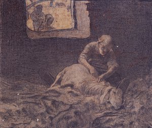 羊の剪断機 作： Giovanni Segantini