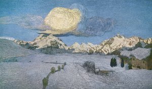 ジョヴァンニ・セガンティーニ（1858-1899）による「アルプスのトリプティク（死）」（1898年頃）、油彩・キャンバス 作： Giovanni Segantini