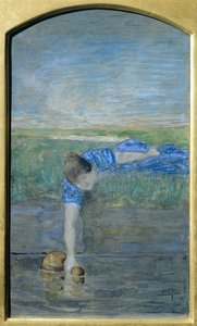 ジョヴァンニ・セガンティーニ（1858-1899）の「川辺の女たち」。 作： Giovanni Segantini
