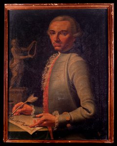 オーストリアの作曲家でハープ奏者のクリスチャン ジョセフ リダルティ (1730-1793) の肖像 ジョヴァンニ ステラによる絵画。 18世紀。 ボローニャ、市民博物館、書誌博物館 作： Giovanni Stella