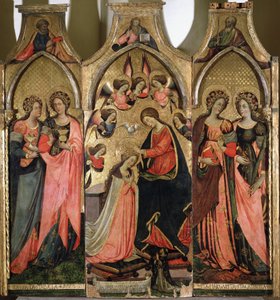 聖母戴冠式のトリプティク - ジョヴァンニ ダ ガエータ (1449 ～ 1472 年頃に活動) による絵画 15 世紀 ガエータ、教区博物館 作： Giovanni da Gaeta