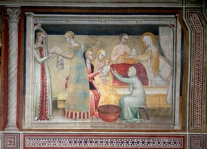 聖母の生涯：マリアの誕生（フレスコ画 作： Giovanni da Milano