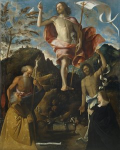 キリストの復活、聖ジェローム、洗礼者ヨハネ、祈りの中の寄付者オッタビアーノとドミティラ・ヴィメルカーティ