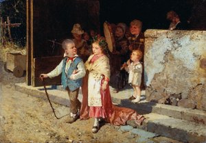 若い夫婦、ジョヴァンニ・デル・レ（1829-1919）作、パネルに油彩、23x33cm