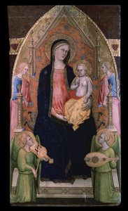 ジョヴァンニ・ディ・バルトロメオ・クリスティアーニ（1367年から1398年まで活動）の絵画「玉座の聖母子」（聖母子と従者の天使たち） プーシキン美術館、モスクワ