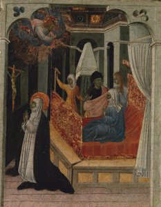 シエナの聖カタリナは、母親に蘇生するようにキリストに懇願しました。 1447-65。 作： Giovanni di Paolo