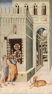 獄中の洗礼者ヨハネ、二人の弟子に面会される 作： Giovanni di Paolo