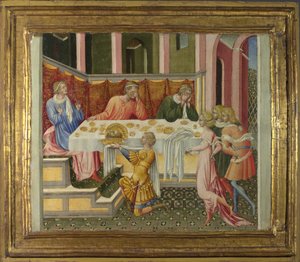 バプテスマのヨハネの頭がヘロデプレデラパネルに持ち込んだ1454 作： Giovanni di Paolo