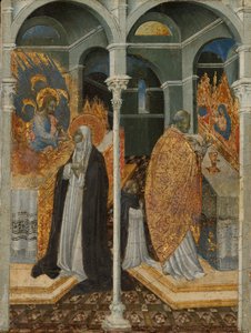 シエナの聖カタリナの奇跡的な聖体拝領。 作： Giovanni di Paolo