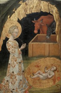 ラ・ナティビティ、サン・ヴィクトリーノ、サン・アンサノ、中央の詳細（木の上の絵画 作： Giovanni di Paolo di Grazia