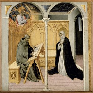 対話を口述するシエナの聖カタリナ、c.1447-61（パネル上のテンペラ） 作： Giovanni di Paolo di Grazia