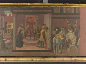 トラヤヌスと未亡人の物語 カッソーネ・パネルの細部 1450年頃 パネルにテンペラ 作： Giovanni di Ser Giovanni Scheggia