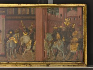 トラヤヌスと未亡人の物語 カッソーネ・パネルの細部 1450年頃 パネルにテンペラ 作： Giovanni di Ser Giovanni Scheggia