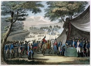 オシュ将軍（1768-97）によるヴァンデの太平洋1795年4月20日（カラー彫刻） 作： Karl Girardet