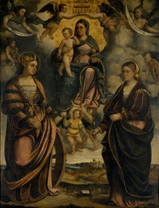 聖キャサリンとアポロニアの間のマドンナとチャイルド、1526年。 作： Girolamo Dal Toso