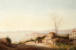 海岸沿いの小道で会話する僧侶 作： Girolamo Gianni