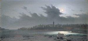 1876年の夜、港から離れたマルタの眺め 作： Girolamo Gianni