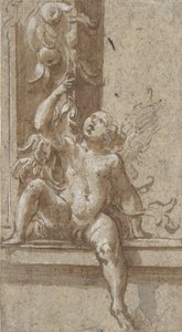 フレームに座ったプット、約。 1538-40。 作： Girolamo Mazzola Bedoli