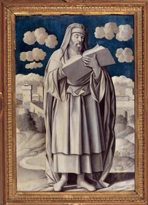 ギリシャの哲学者アリストテレス（紀元前384～322年）の足元の肖像 ジロラモ・モケット（1458～1531年）の絵画 1531年 Paris.ジャクマール・アンドレ美術館 - ギリシャの哲学者アリストテレス（紀元前384-322年）の全身像。ジロラモ・モチェット（1458-1531）の絵画 15