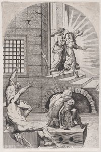 天使によって刑務所から釈放される聖ペテロ、1650-70。 作： Girolamo Pedrignani