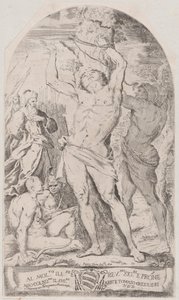木に縛られる聖セバスチャン、1625～50年。 作： Girolamo Pedrignani