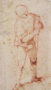 杖を持つ立役者（紙にチョーク 作： Girolamo Romanino