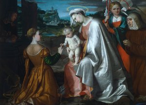 聖ウルスラ、ローレンス、アンジェラ・メリチの前での聖カタリナの神秘的な結婚、ジロラモ・ロマニノ（1484年頃-1562年以降）作 作： Girolamo Romanino