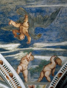 ガニメデとプッティのレイプ、モザイクのニッチと彫像、ベルナルド・クレシオの依頼によるジロラモ・ロマニノ（1484年頃～1559年以降）のフレスコ画の詳細