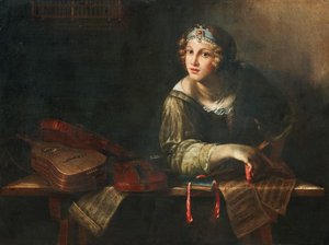 楽器と音符による寓話的表現、17 世紀後半.. 作： Girolamo Scaglia