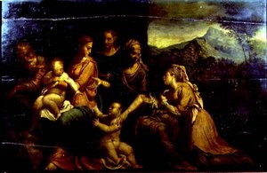 聖カタリナの神秘的な結婚」（油彩・パネル） 作： Girolamo da (circle of) Carpi