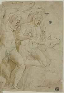 ヘラクレスの労働による古代の石棺のレリーフ 作： Girolamo da Carpi