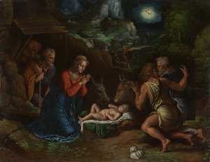羊飼いの礼拝、ca。 1535-40。 作： Girolamo da Carpi
