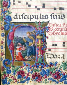 イザヤの幻影を表現した装飾レトリン ジロラモ・ダ・クレモナ（1451～1483年頃活躍）とリベラル・ダ・ヴェローナ（1445～1529年）による、シエナ大聖堂の聖歌隊のミニチュア（Cod.19/4.c.9v.15世紀 イタリア・シエナのカテドラーレ（ドゥオモ