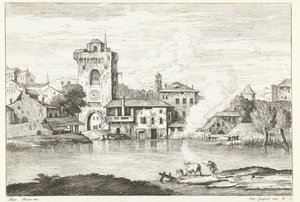 水上の塔のある街の眺め イタリアの風景（連載タイトル） 作： Giuliano Giampiccoli
