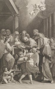 キリストの割礼、彼を取り囲む男性、女性、天使のグループ... 1760～1800年。 作： Giuliano Traballesi