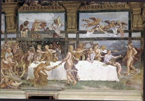キューピッドとプシュケの婚礼のための神々の宴の準備》詳細 作： Giulio (1483 1520) Romano