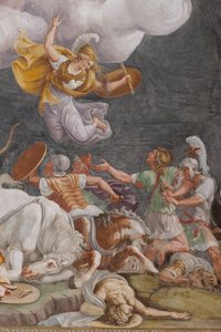 戦い、詳細、トロイの木馬、トロイの部屋 (Sala di Troia) 作： Giulio (and workshop) Romano
