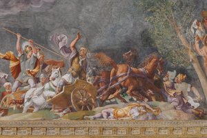 戦いを表す詳細、トロイの木馬、トロイの部屋 (サラ ディ トロイア) 作： Giulio (and workshop) Romano