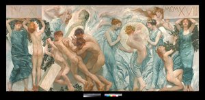 二部作：祭り（la sagra） - ジュリオ・アリスティド・サルトリオ（1860-1932）による絵画 1906 Dim 180.5 x 398.5 cm 個人蔵（二部作、ジュリオ・アリスティド・サルトリオによる絵画 個人蔵） 作： Giulio Aristide Sartorio