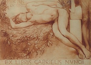 ガブリエルダヌンツィオの元Librisカード（紙にチョーク） 作： Giulio Aristide Sartorio