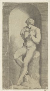 ニッチでパン フルートを持つ裸の男 作： Giulio Bonasone (possibly)