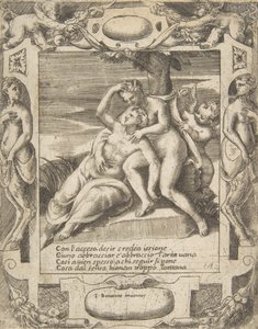 雲を抱きしめるイクシオン、ジュノだと思って右のキューピッド、エラボラ...、1531-76年。 作： Giulio Bonasone