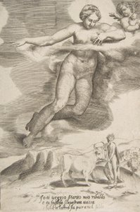ジュピターとイオを見ているジュノ、The Loves of the Gods、1531-60 より。 作： Giulio Bonasone