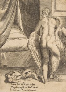 レダと白鳥、「神々の愛」より、1531-76年。 作： Giulio Bonasone