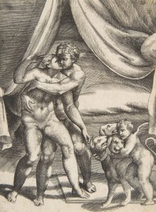 プルートとプロセルピナ、「神々の愛」より。 1531-76。 作： Giulio Bonasone