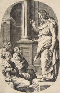 聖パウロの説教、楕円形の構成、1547。 作： Giulio Bonasone